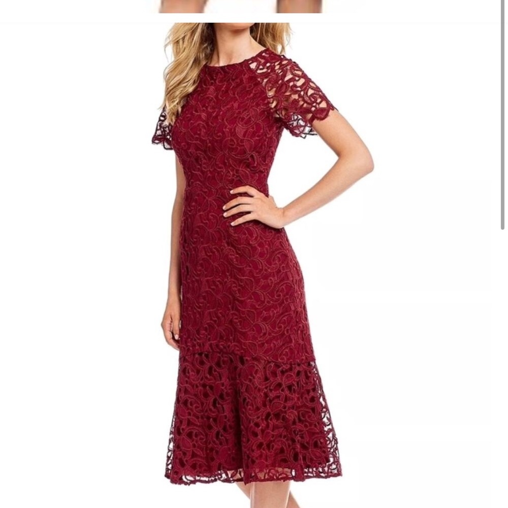 ANTONIO MELANI Deep Red Lace Midi Dress
